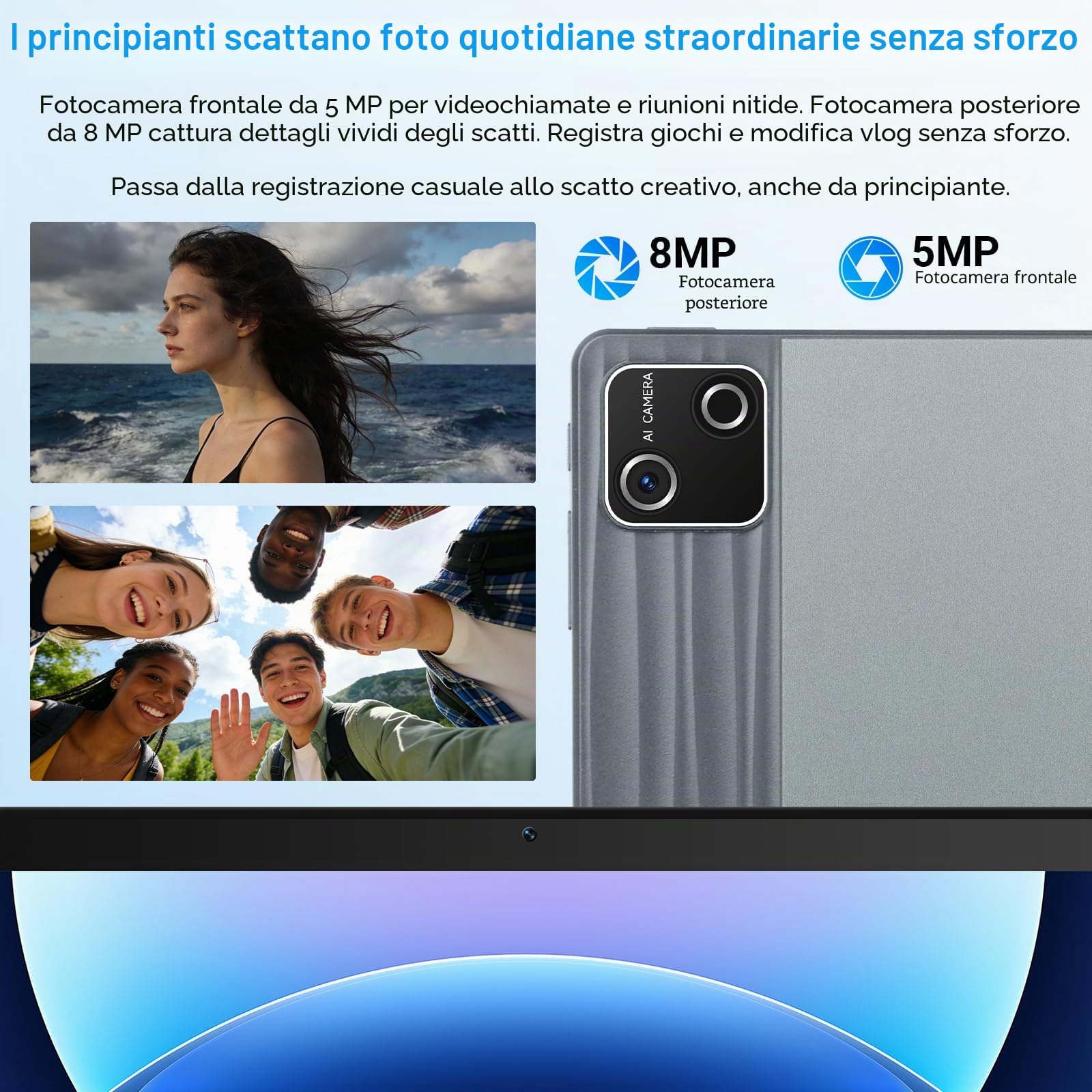 Tablet Android 15 GMS 30GB RAM 128GB ROM Octa-Core 6200mAh 1280x800 HD WiFi 6 BT 5.3 Grigio