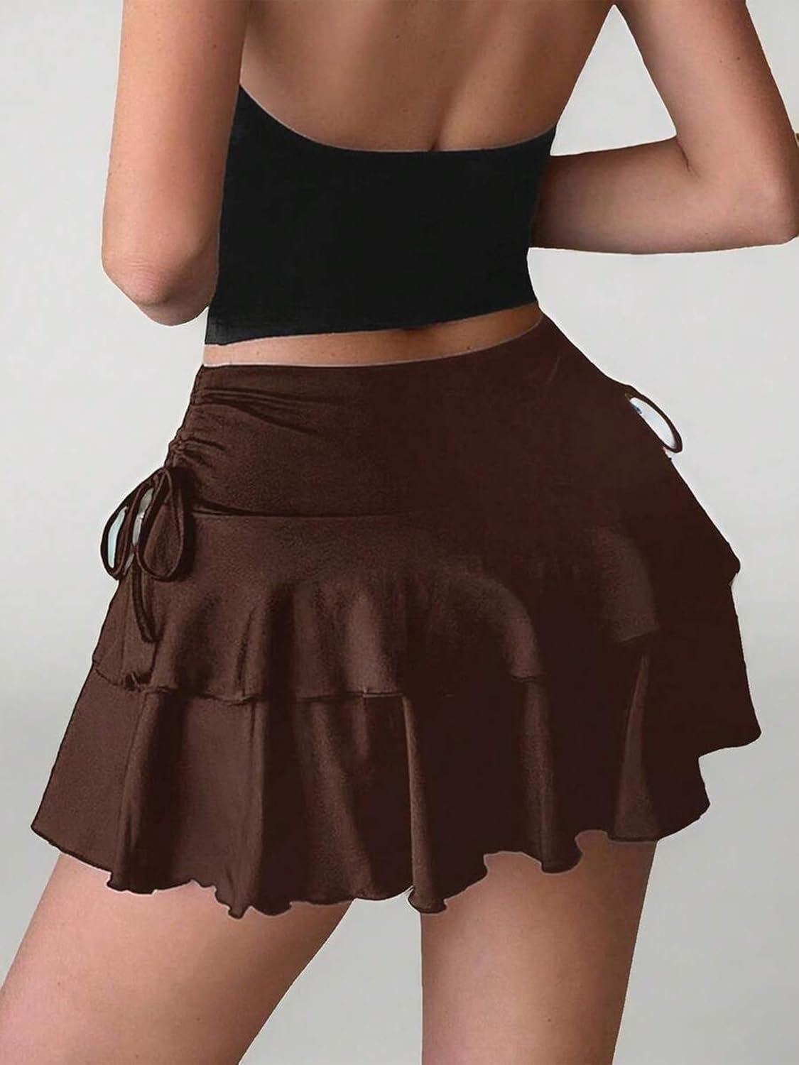 Women's Y2k Mini Ruffle Skirts A Line Tiered Layers Skirts with Shorts Elastic Waist Bow Side Coquette Going Out Skort - Image 4