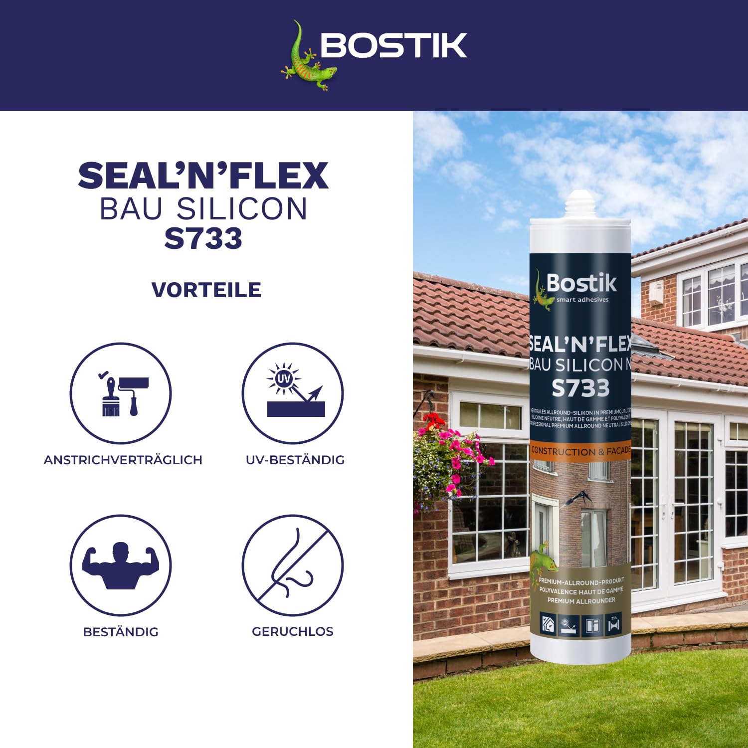 Bostik S733 Seal N Flex Bau Silicon przezroczysty 1K silikonowy środek uszczelniający 300 ml kartusz