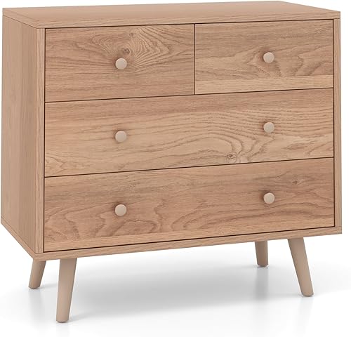 Giantex Armario de almacenamiento con 4 cajones de almacenamiento, dispositivo antivuelco, asas prácticas, mesa auxiliar, muebles modernos para el