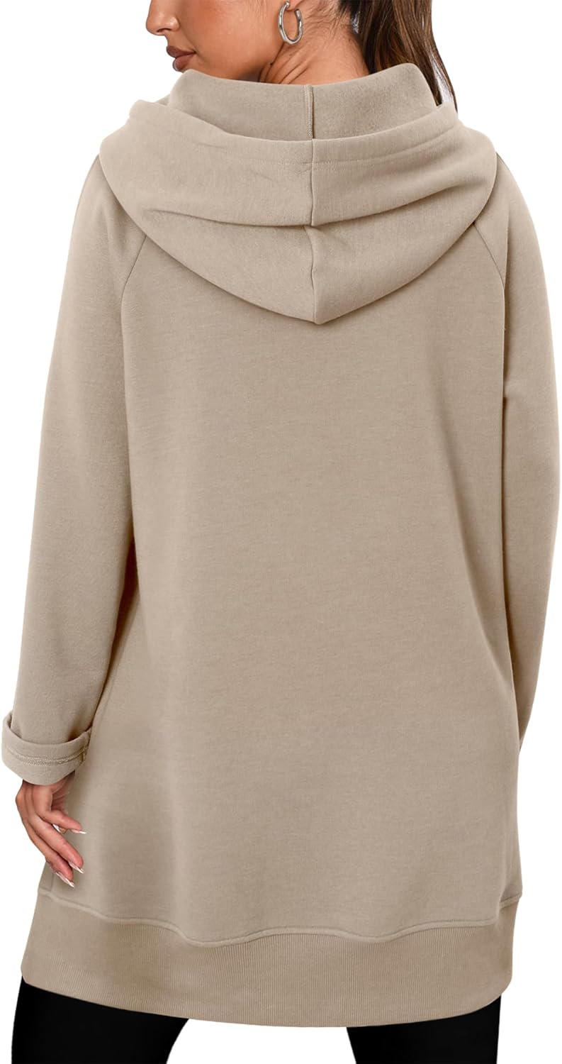 StunShow Women Oversized Sweatshirt Pullover Casual Split Hem Long Hoodie Dress with Kangaroo Pocket 2025 Fall - Image 5