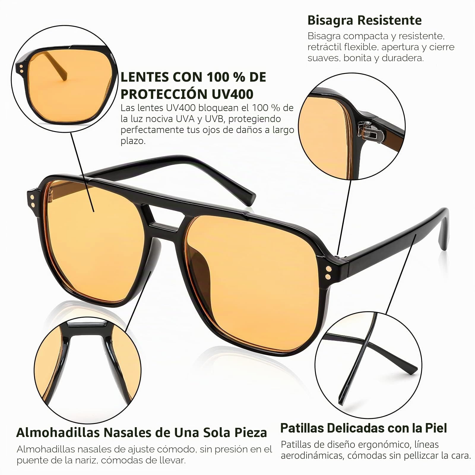 Gafas de Sol FEISEDY Retro 70s Cuadradas Vintage Doble Puente Protección UV400