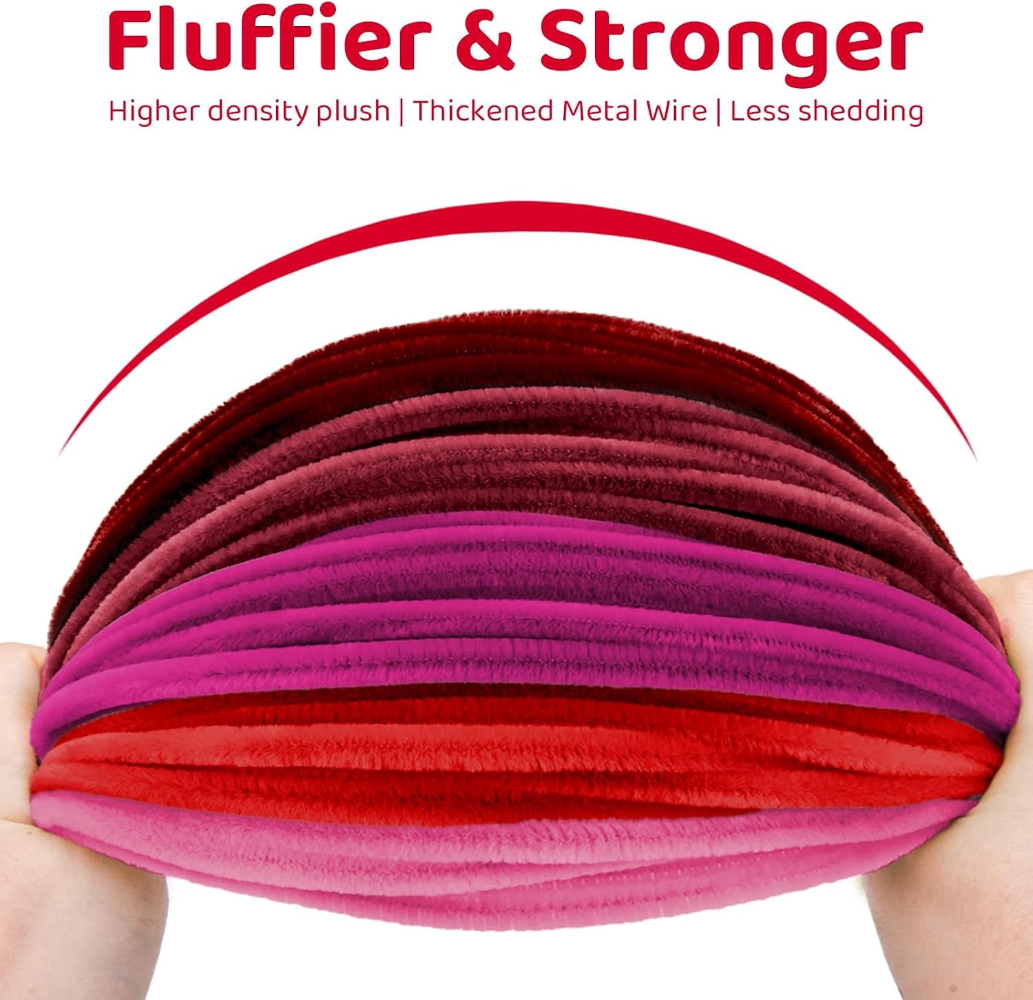 500Pcs Red Pipe Cleaners Craft Bulk, 12'' Long 0.3'' Thick Fluffy Chenille Stems Set, 5 Assorted Colors Fuzzy Sticks for DIY Art, Making Flowers & Christmas Decorations (Gradient Red)