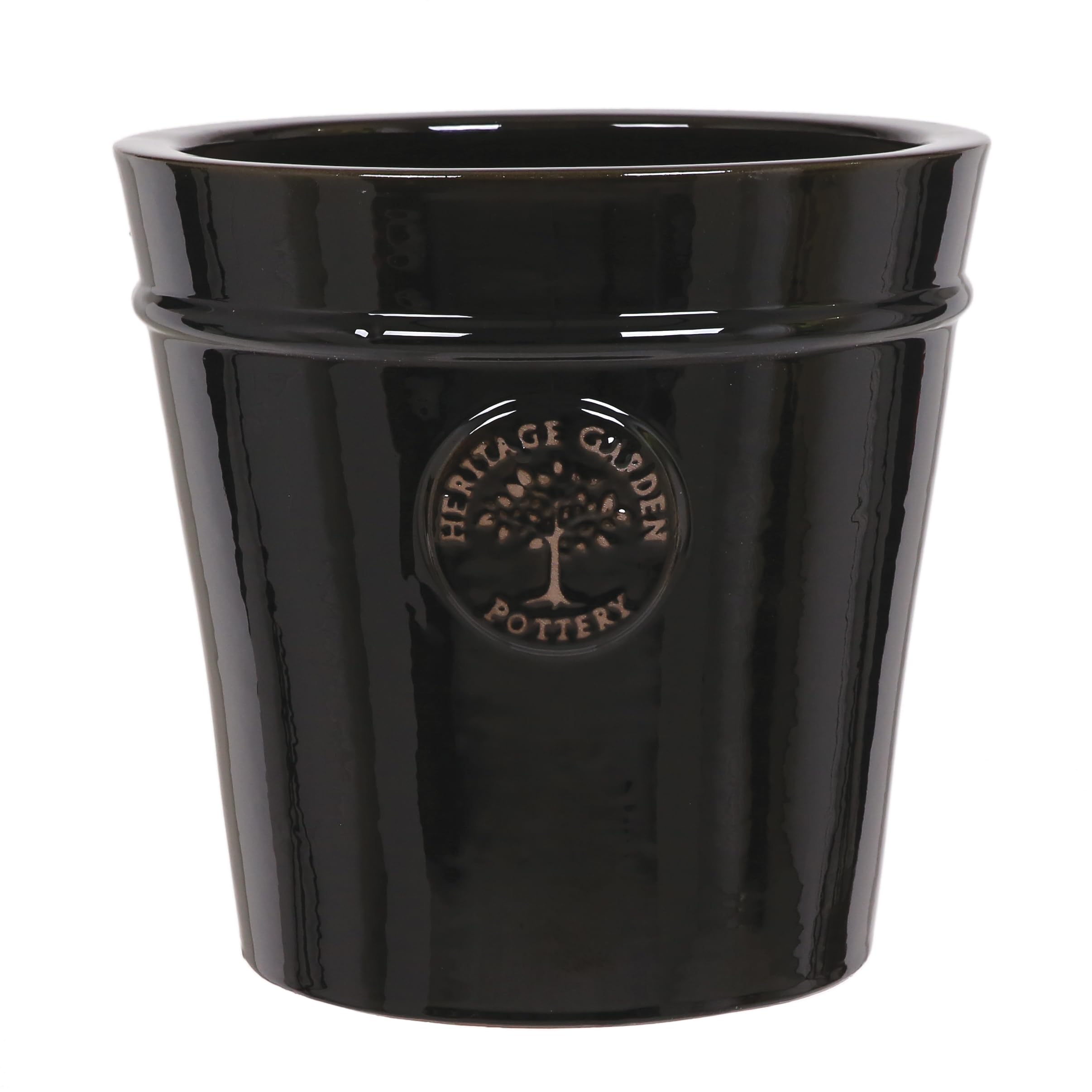 MAISONICA Small 20cm Black Heritage Garden Ceramic Planter Plant Flower Pot - Frost Proof