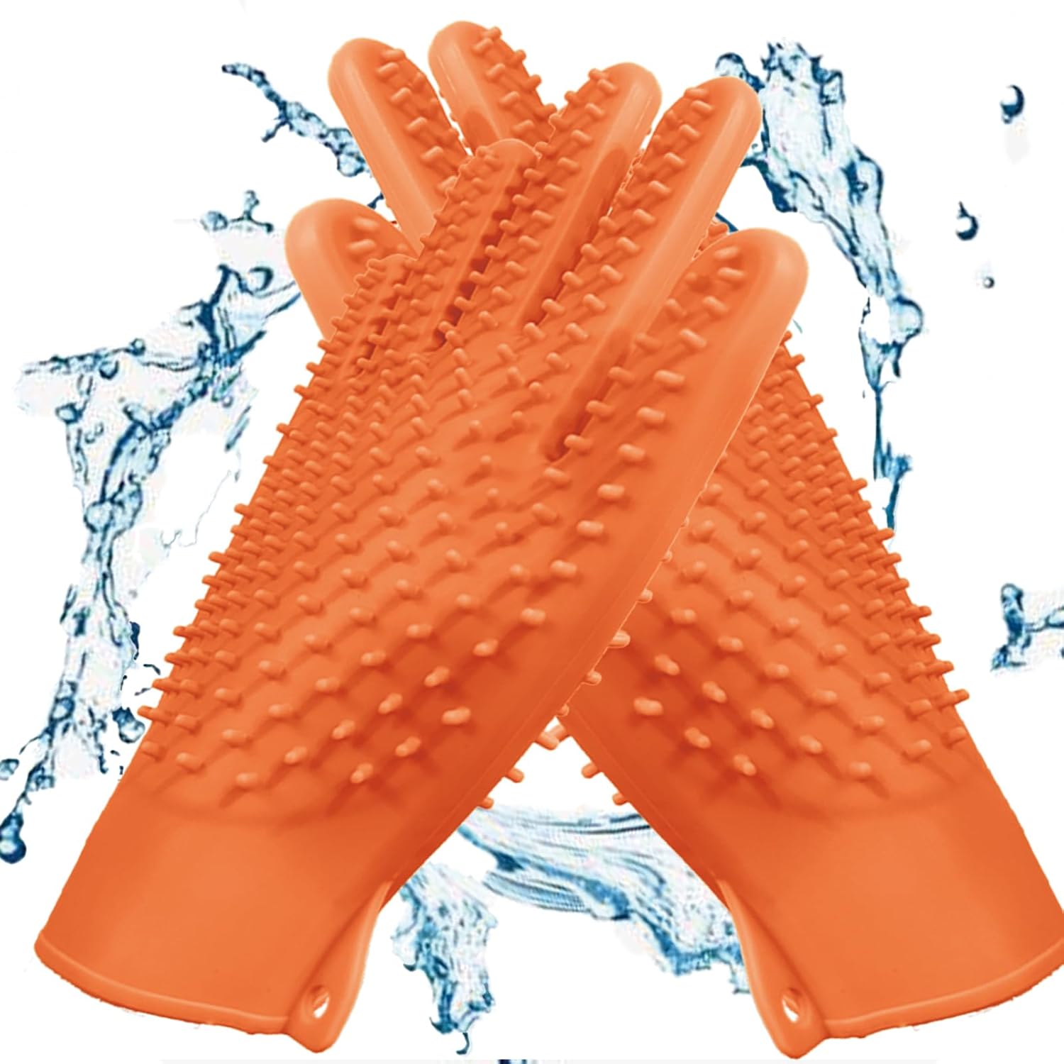 YOFANG 4-in-1 Pet Grooming Gloves for Washing and Hair Removal,Gentle Double-Side Brush Gloves Effective in Removing Pet Hair and Stain for Dog &Cat & Horse,2 Piece Both Hands are Use (Orange)