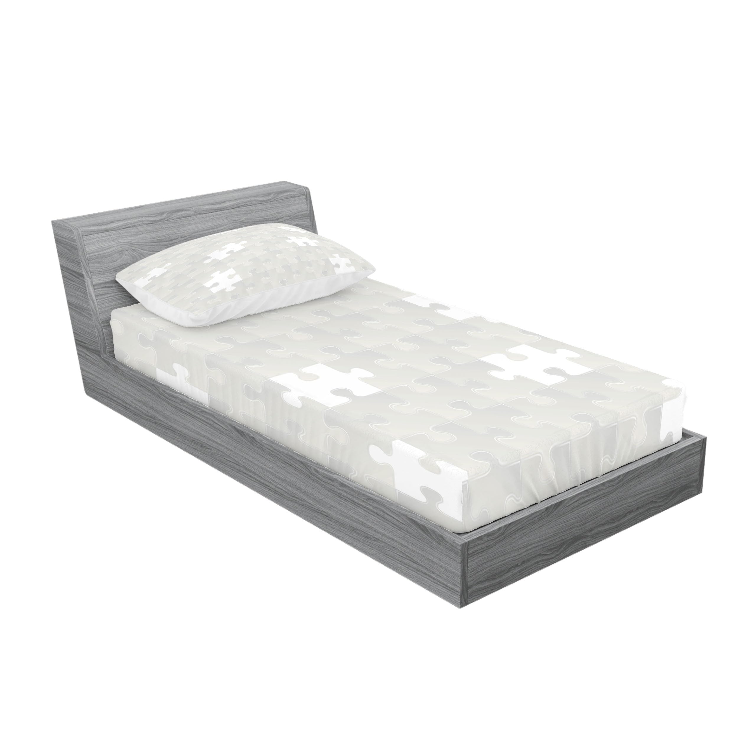 Ambesonne Grey Fitted Sheet & Pillow Sham Set, Abstract Puzzle Patterns in Simple Background Shabby Mosaic Ornament Idea Kids Children, Decorative Printed 2 Piece Bedding Decor Set, Twin, Grey