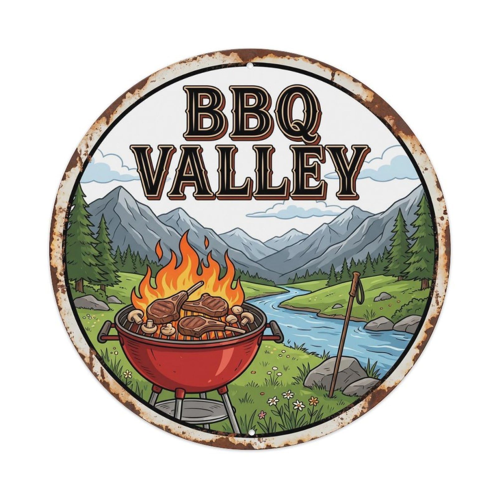 Tgrcjimh Style. Vintage Bbq Valley Outdoor Bar Metal Tin Sign