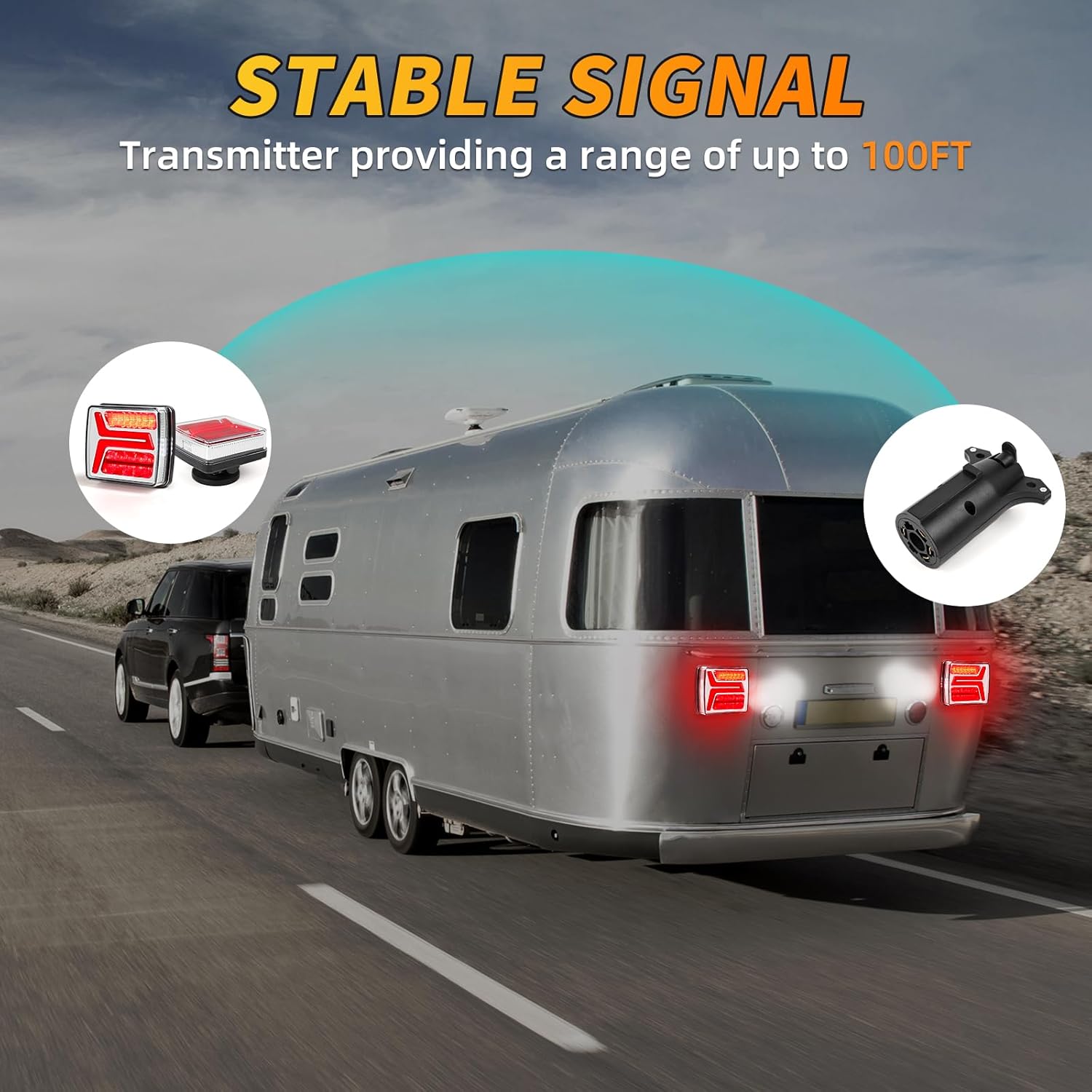 Wireless Trailer Lights Kit, 58 LED Magnetic Tow Lights with Stop Turn Tail Running Functions, Rechargeable & IP67 Waterproof for RV, Boat, Truck, Camper (10-30V)