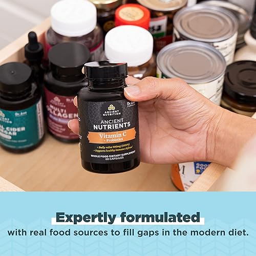 Miniatura 4 de Suplemento de probióticos y vitamina C de Ancient Nutrition, apoya el sistema inmunológico saludable y la salud intestinal, fabricado sin OMG,