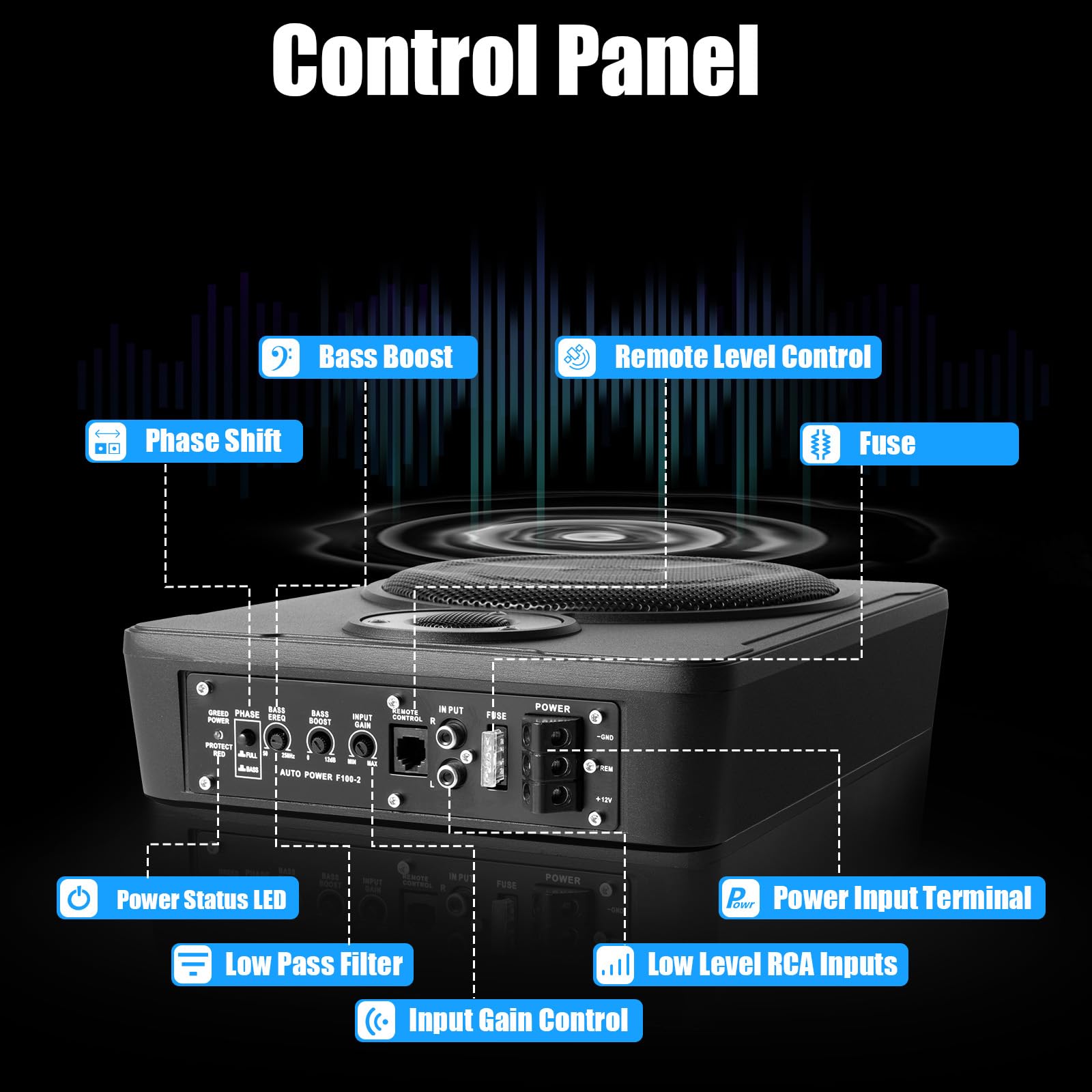 Subwoofer attivo per auto, 300 W, altoparlante Bassbox stereo, doppia modalità con protezione da surriscaldamento, altoparlanti audio subwoofer con amplificatore integrato, per auto e camion (31,5 x