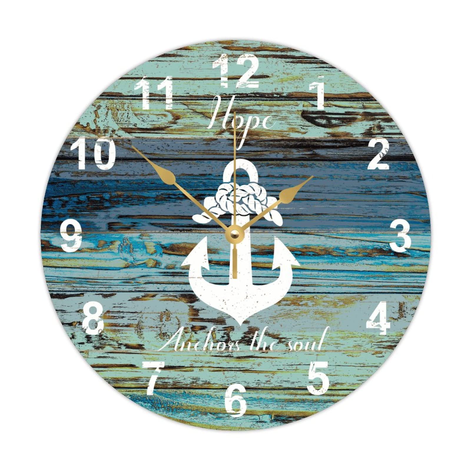 Horloge ronde en bois ancre marine 38cm silencieuse pour cuisine