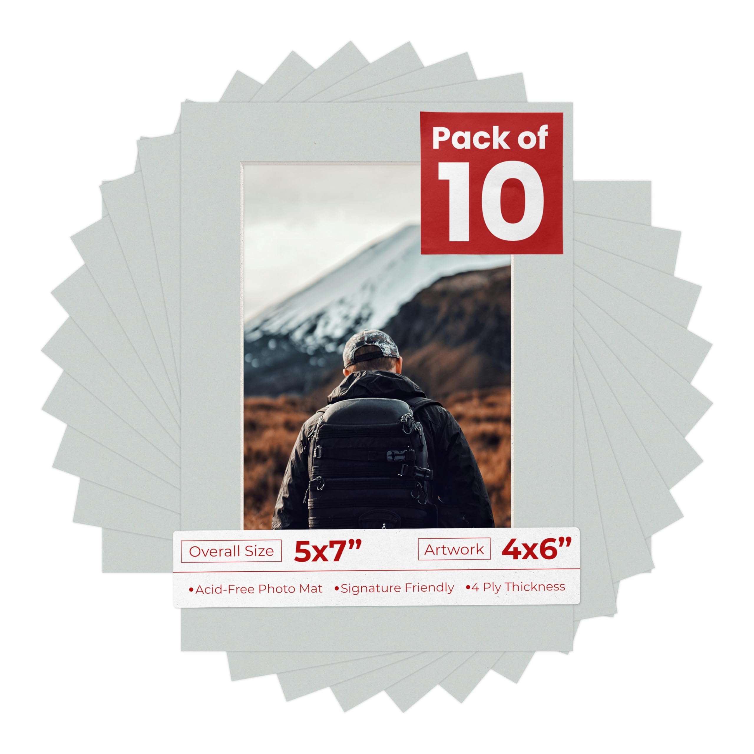 Pack of Ten 5x7 Mats Bevel Cut for 4x6 Photos - Acid Free Grey Precut Matboards for Pictures, Photos, Framing - 4-ply Thickness-image-34