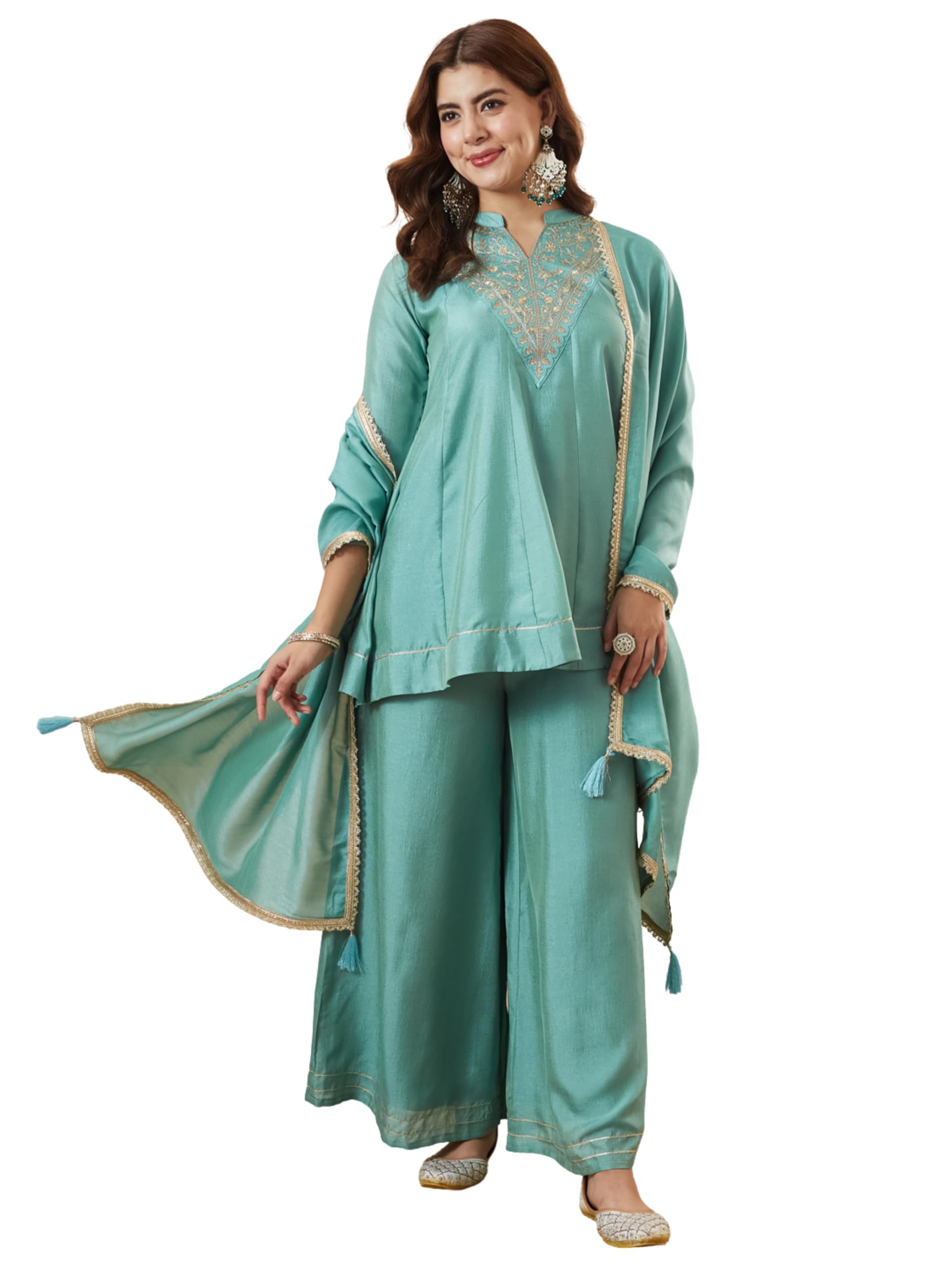 MOKOSH Women's Embroidered Kurta Set with Dupatta | Elegant Ethnic Wear Silk Blend Kurta Pant Set | Traditional Outfit for Party & Wedding