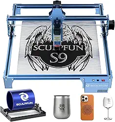 SCULPFUN S9 Gravador a Laser com Rolo Giratório a Laser, Máquina de Gravação a Laser de Alta Precisão, Corte Profundo para Madeira Compensada de 6 mm, Área de Gravação 410 x 420 mm