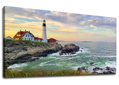 tigeridge Portland Head Light Wall Art Sunset Lighthouse Canvas Wall