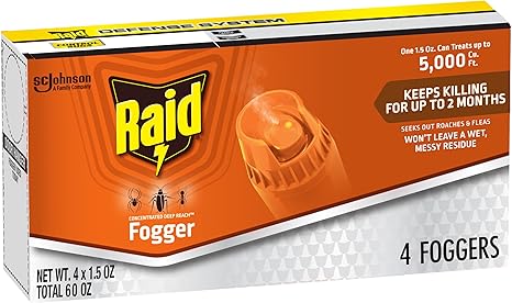 Raid Concentrated Deep Reach Pest Killer & Roach Foggers, Kills Roaches, Ants, Crickets, and Other Insects, Kills Roaches for 2 Months, 1.5oz, 4 Count Raid Concentrated Deep Reach Pest Killer & Roach Foggers, Kills Roaches, Ants, Crickets, and Other Insects, Kills Roaches for 2 Months, 1.5oz, 4 Count