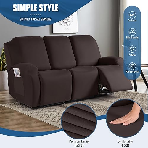Miniatura 2 de TAOCOCO Funda para sofá reclinable, 3 piezas de tela de poliéster elástica para sofá reclinable de 3 asientos, protector de muebles suave y lavable