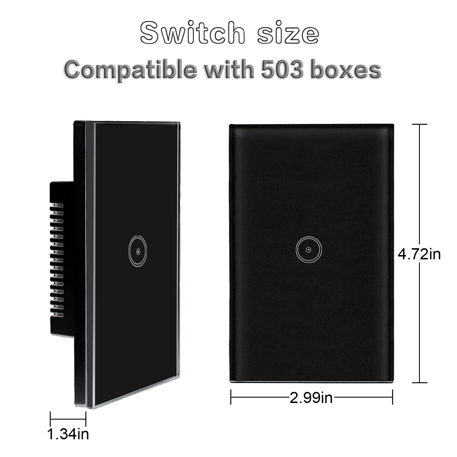 UseeLink Smart WiFi Interruptor de luz, pantalla táctil de vidrio templado, EE. UU, 2 vías, funciona con Alexa/Google Home, temporizador, se requiere cable neutro, negro (paquete de 2)