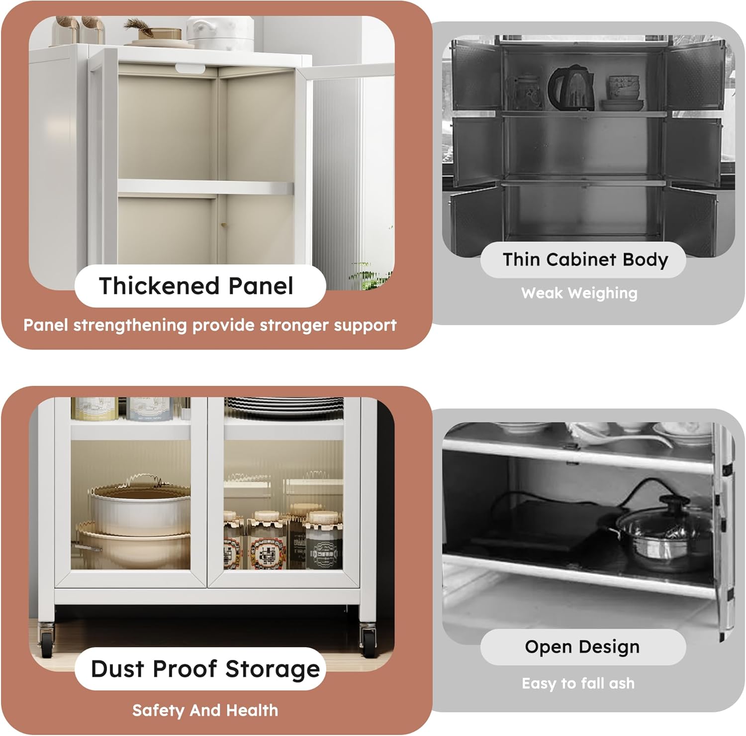 5 Tier 63" Metal Kitchen Storage Cabinets,Kitchen Coffee Bar with 10 Hooks,Microwave Stand with Storage,Storage Rack for Home, Office,Pantry White