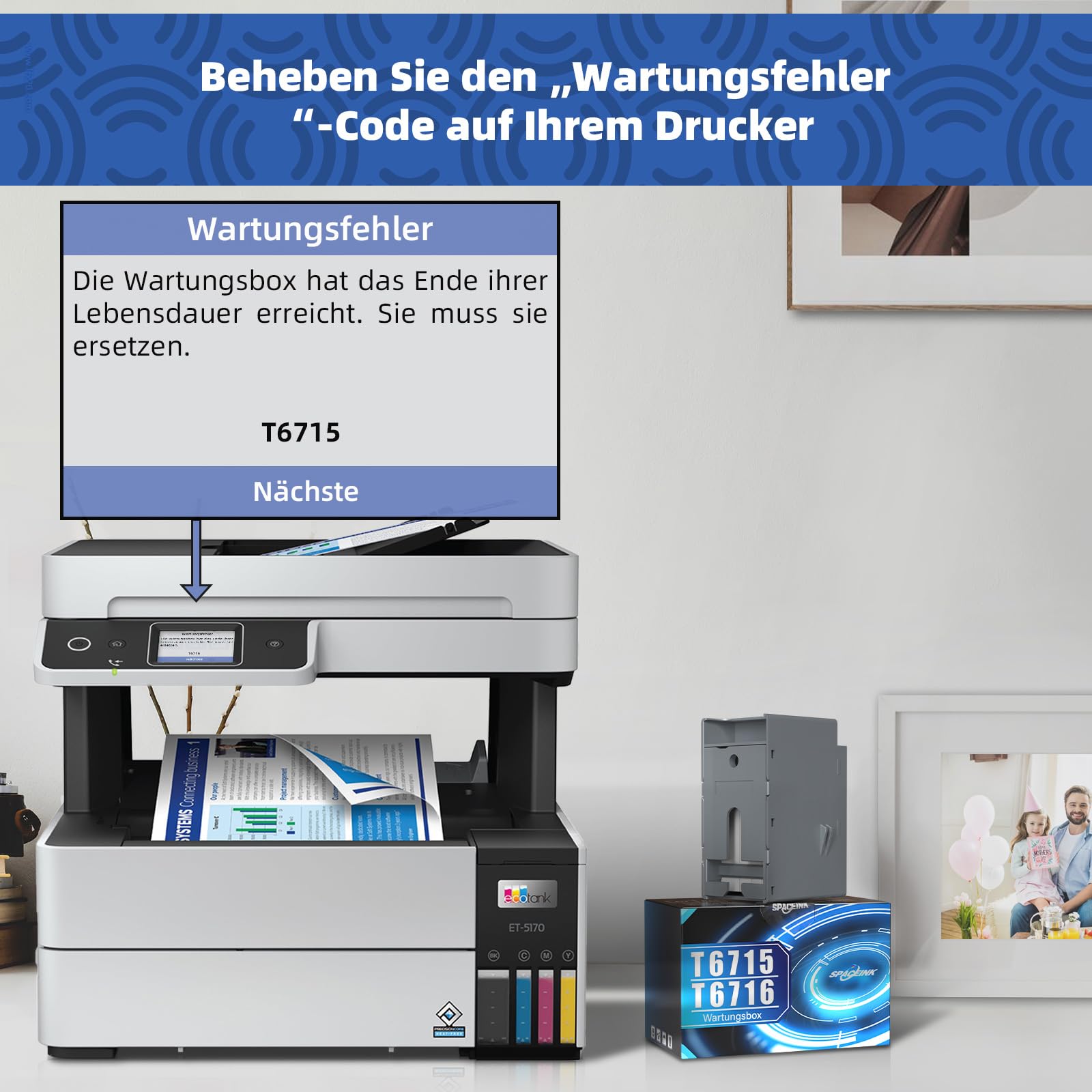 Spaceink Scatola di manutenzione T6715 (C13T671500) compatibile con Epson Workforce WF-4725DWF WF-4720DWF WF-4730DTWF WF-4740DTWF WF-4825DWF, T6716 (C13T671600) per WF-C5710DWF WF-C5210DW Stampante