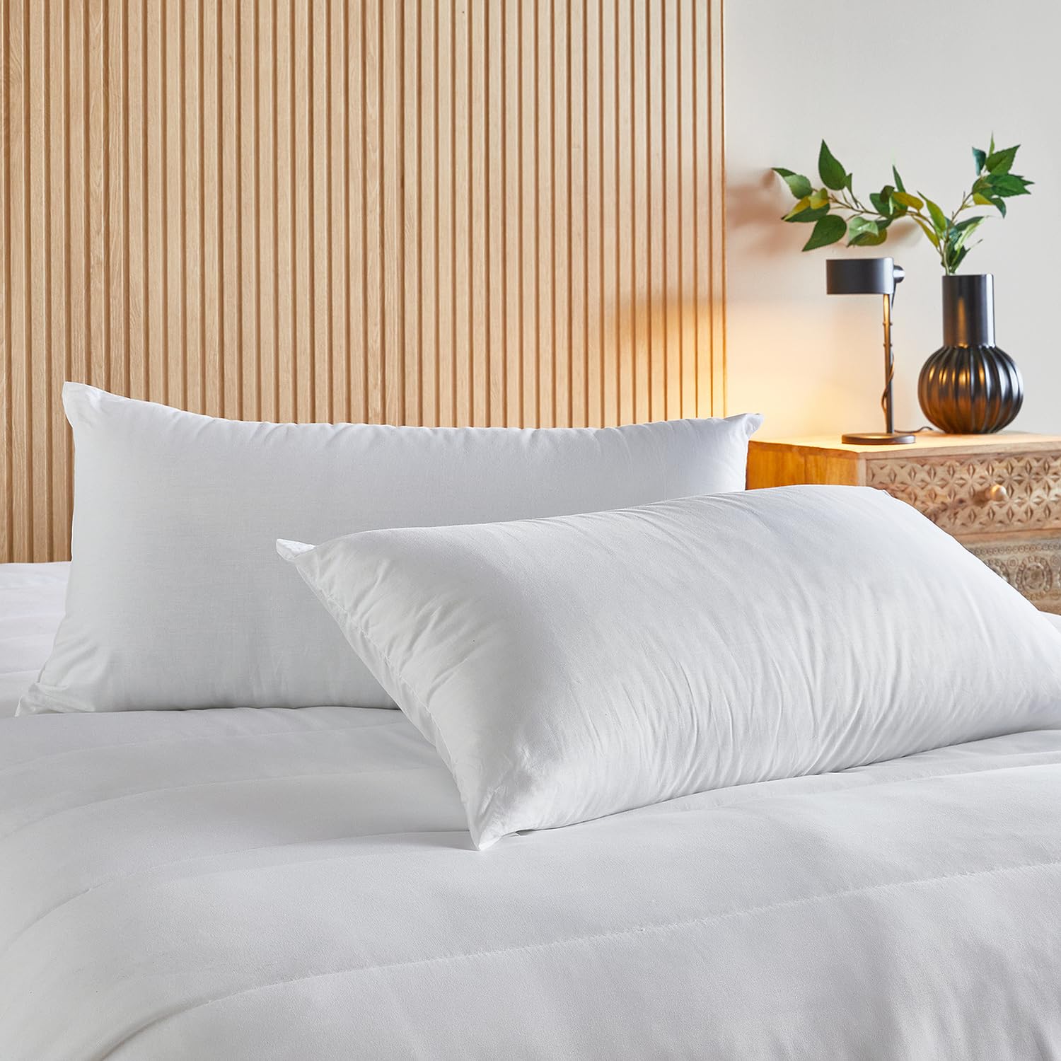 PIKOLIN Home - Pack 2 Almohadas de Fibra Hueca siliconada | 90x40 cm | Firmeza Media-Baja | Tratamiento Antiácaros | Extrasuave | Dormir de Lado | Funda 100% algodón