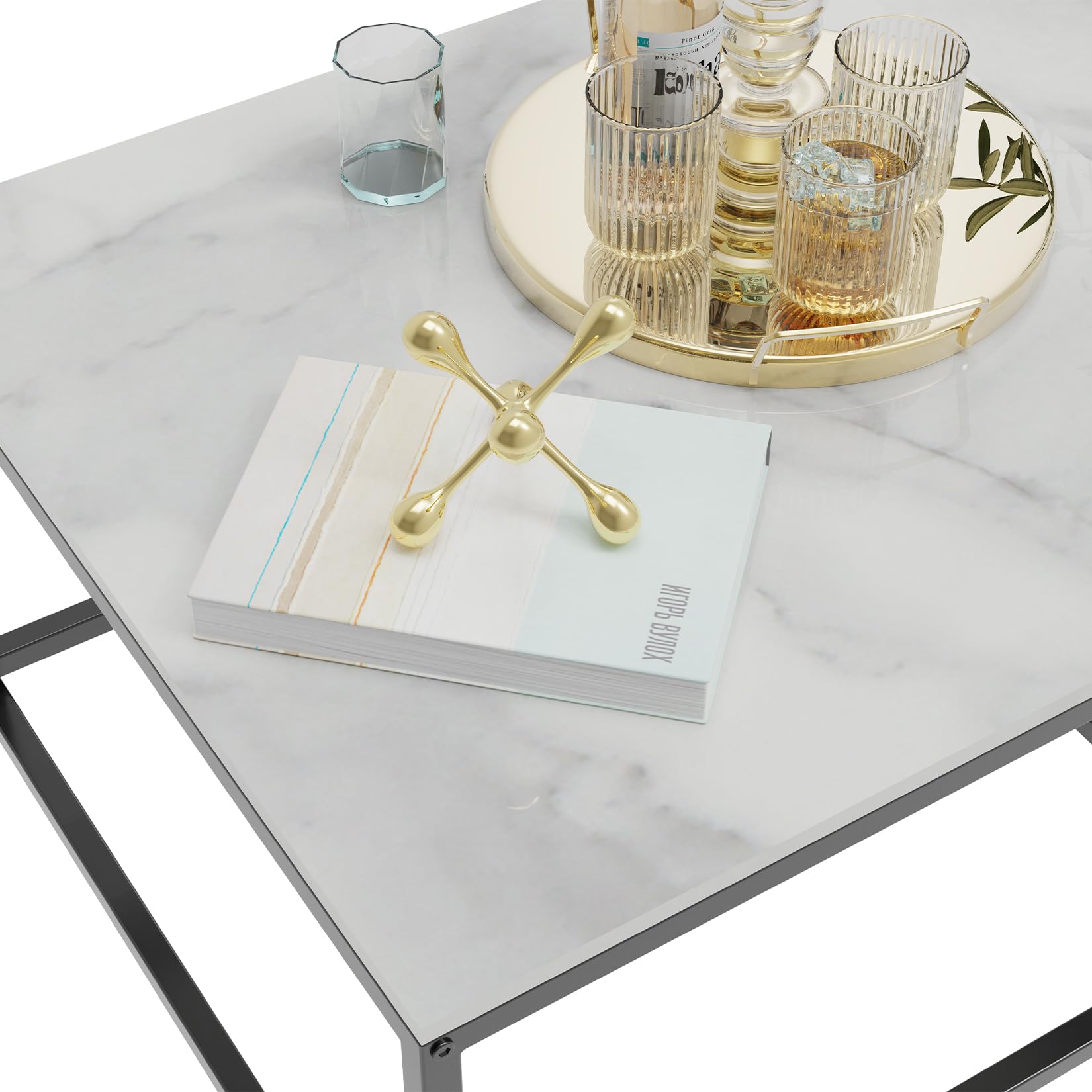 Ceramica Set di 2 Tavolini da Caffè Bianco Quadrato Tavolino da Salotto