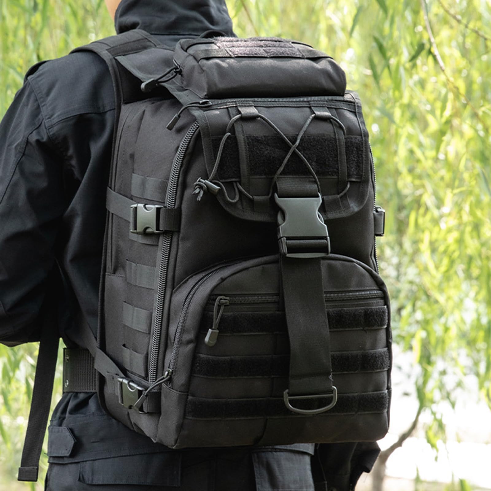 Zaino Militare 35 Litri Zaino Tattico da Viaggio Impermeabile Zaino Trekking Multitasche da Uomo per Campeggio, Escursionismo, Pesca, Ciclismo (Nero)