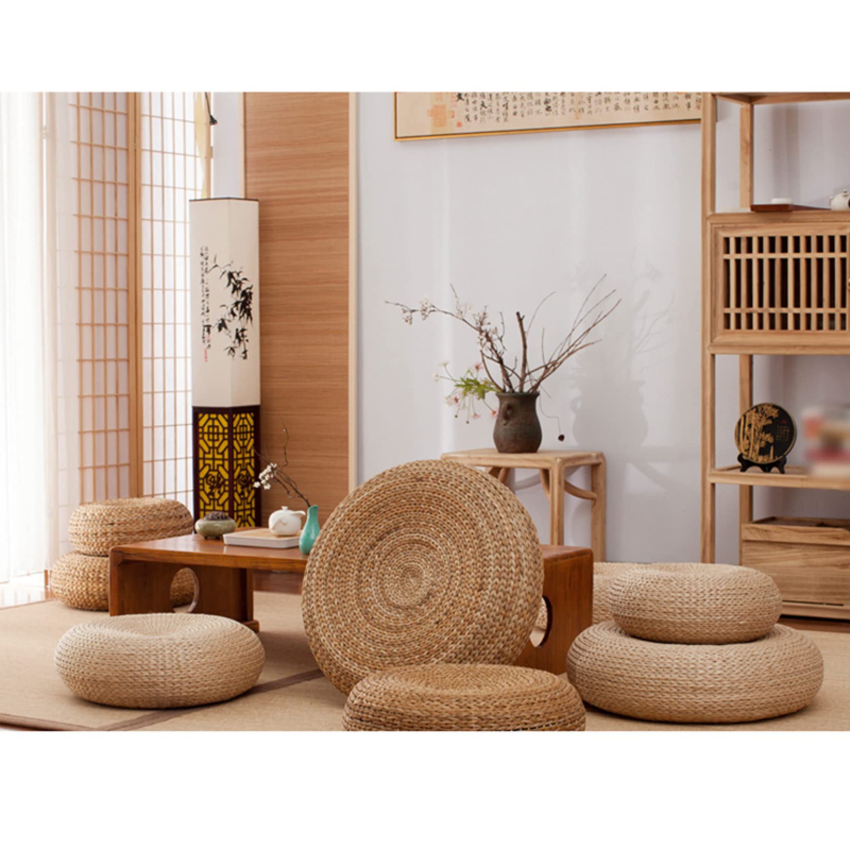 Amazon.co.jp: い草素材の円形座布団 カラー い草座布団 い草