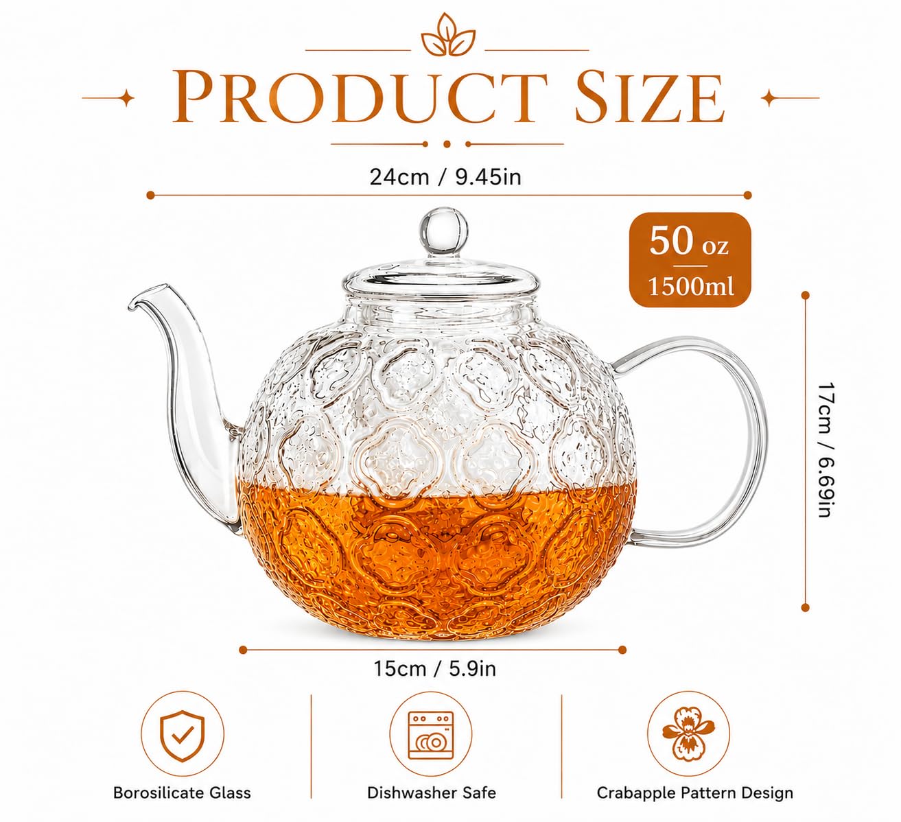 1500ml Teekanne mit Siebeinsatz, Borosilikatglas Teekanne Glas mit Tropffreier Ausguss, Hitzebeständig Teapot für Grüntee schwarzen Tee duftenden Früchtetee