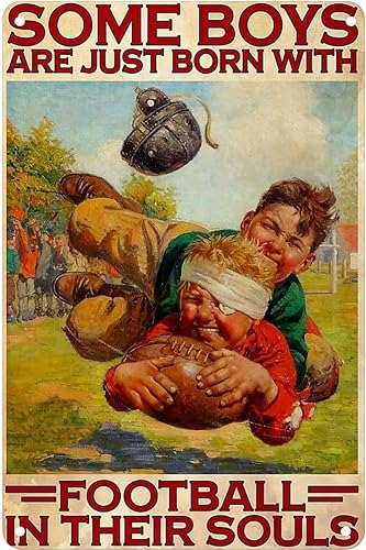 Letrero de metal de aluminio con texto en inglés Born With Football In Their Souls de 8 x 12 pulgadas, póster para el hogar, bar, pub, decoración