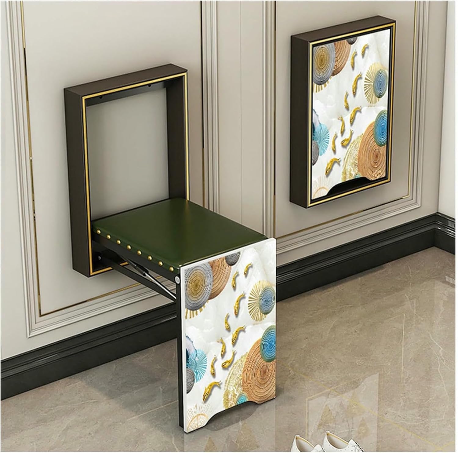 Invisible Shoe Changing Stool, Folding Chair Invisible with PU Leather, Wall-Mounted Folding Chair, Wall-Mounted Entryway Stool Bench