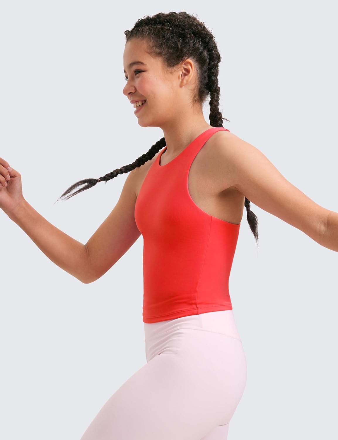 CRZ YOGA Girls Butterluxe Double Lined Racerback Tank Tops Waist Length - High Neck Dance Yoga Athletic Casual Kids Teen - Image 4