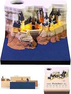 Time Piece Calendar 2026 with Lights, 3D Time Piece Calendar 2026, DIY Tear-Away 3D Artsy Pads, 3D Memo Pad Paper Carving Art for Desktop Decor (Battery not included)