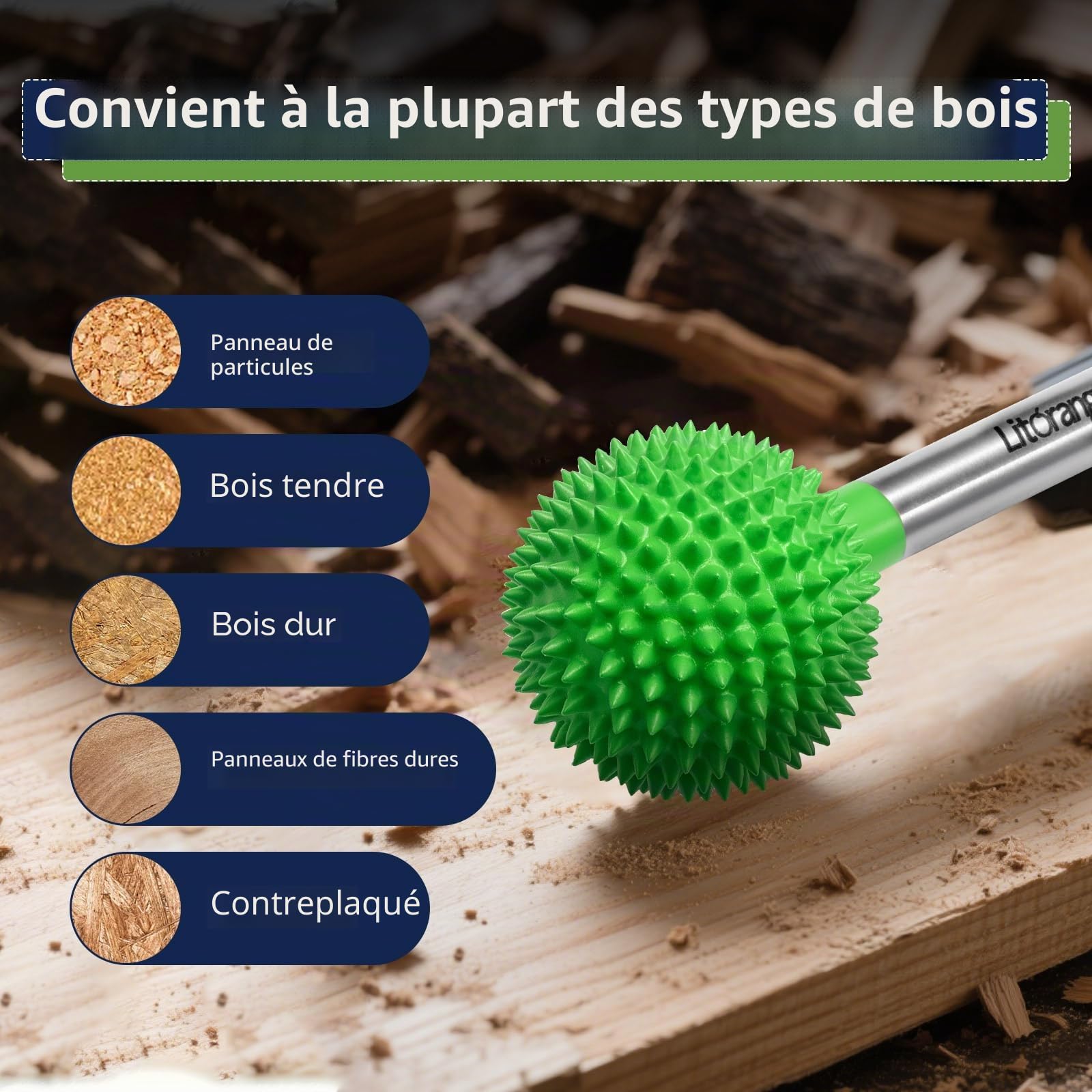 Litorange Fraise à bille en carbure avec pointe longue pour perceuse, Ponceuse à tête sphérique de 1/4" pour meuleuse droite électrique, fraise à bois, râpe à billes pour le travail du bois et la