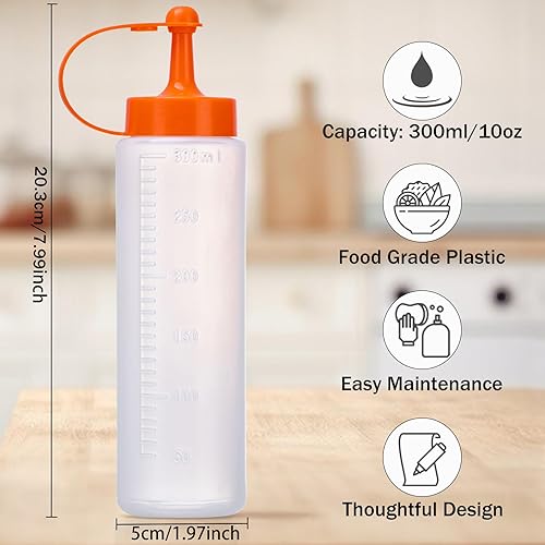 Miniatura 9 de Deesoo Botellas exprimibles para condimentos, botellas de plástico translúcidas de 10.1 fl oz10 onzas para salsas, aceite de ketchup, vinagre,