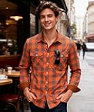 Men's Flannel Shirt Long Sleeve Button Down Plaid Shirts with Chest Pocket