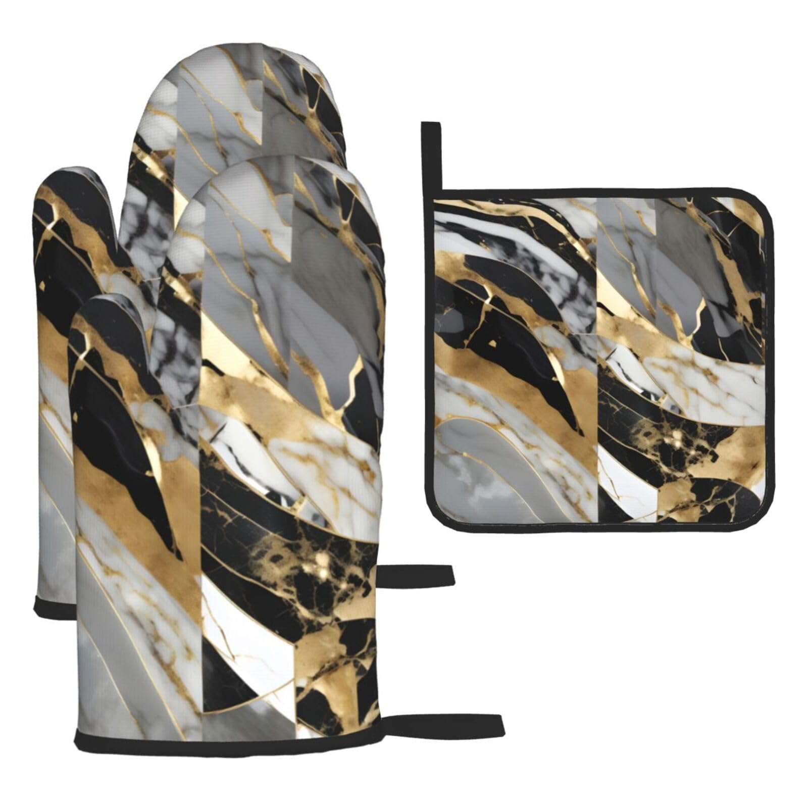 Luxury Marble Print Oven Mitts Kitchen Gloves Set Everyday Baking Grilling Microwaving Cooking Gift