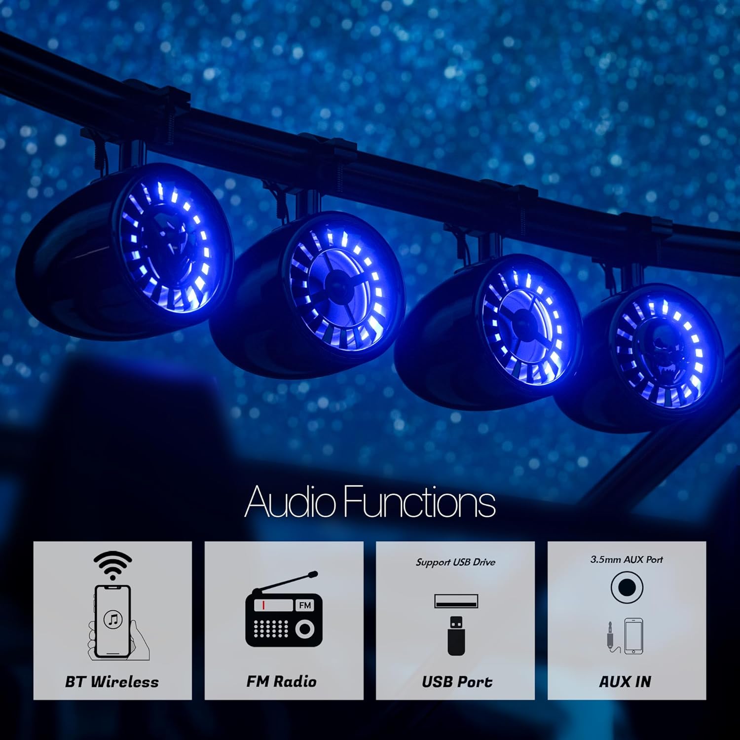 GoHawk TL54-Titan audio functions: Bluetooth, FM Radio, USB, AUX IN