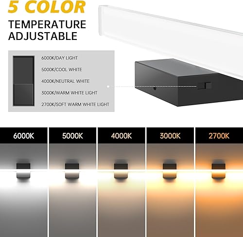 Miniatura 2 de Aourow Lámpara LED de tocador de baño de 23.6 pulgadas, aplique de pared regulable con 5CCT 2700K6500K, accesorio de iluminación brillante de 2000LM