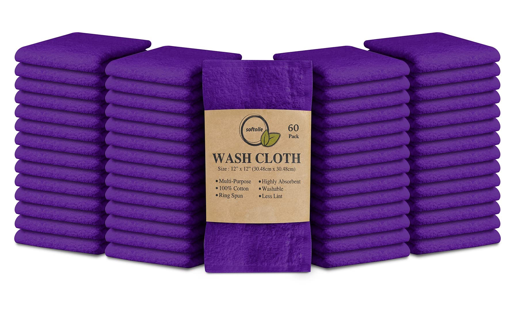 Softolle 100% Cotton Ring Spun Wash Cloths – Bulk Pack of Washcloths – 12x12 Inches – Wash Cloth for Face, Highly Absorbent, Soft and Face Towels (