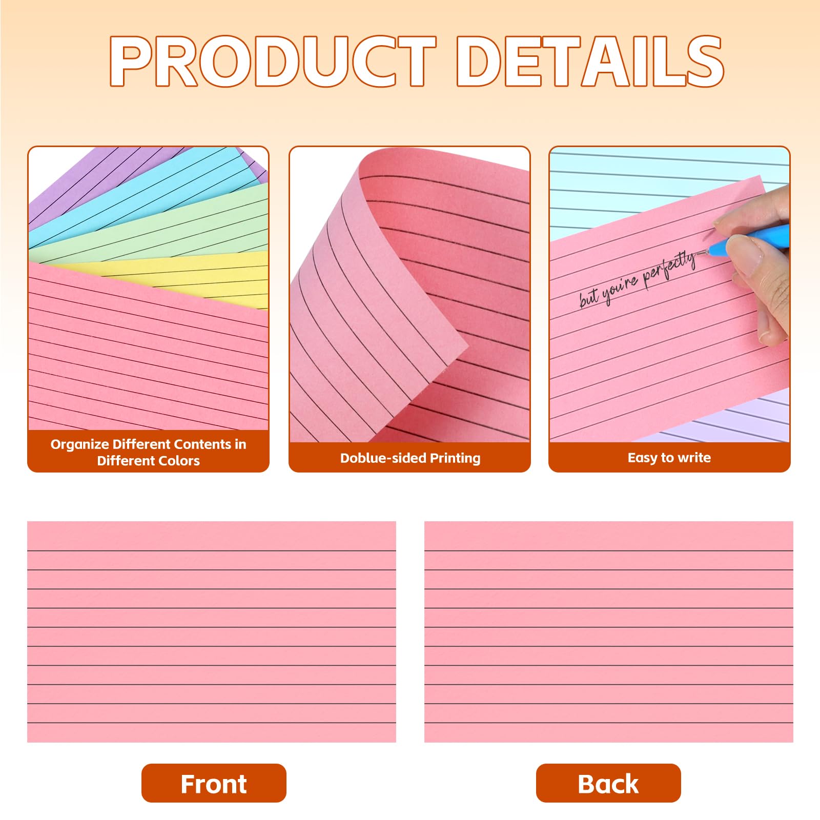 Snapklik.com : 3x5 Index Cards Colored, 120 PCS Ruled NoteC Ards, Lined ...