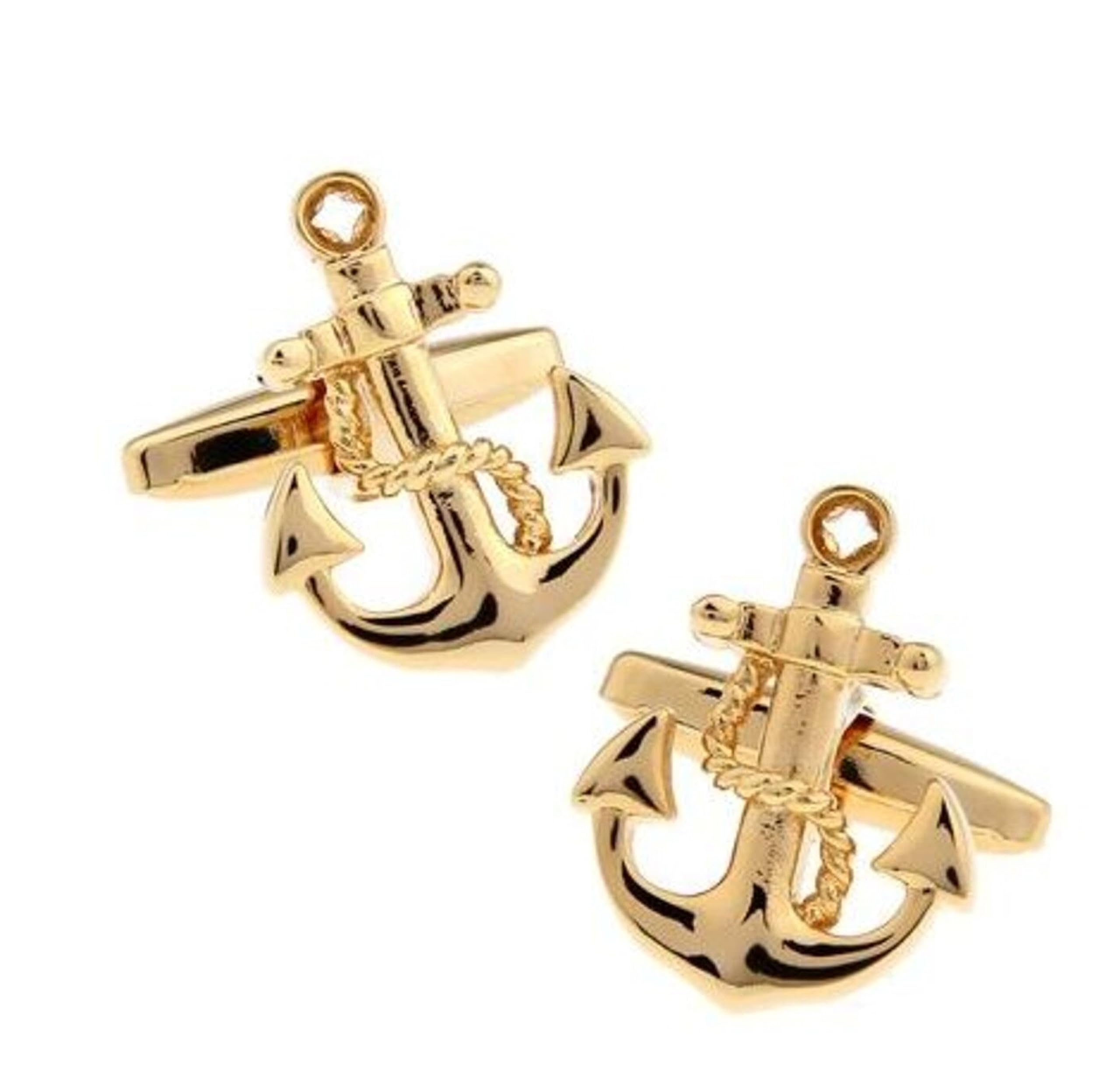 Gemelolandia | Exquisitos Gemelos Marineros para Camisa con Ancla Dorada en 3D - Tamaño 16 x 21 cm - Elegancia y Estilo para Tus Ocasiones Especiales