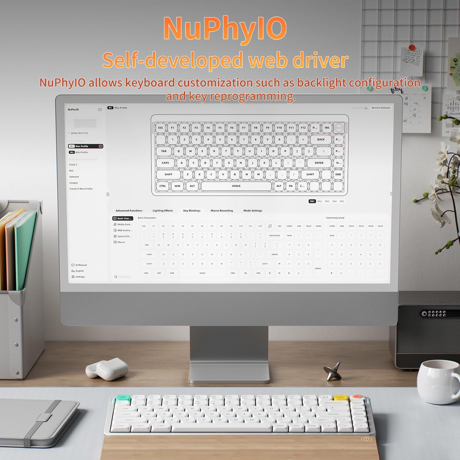nuphy Air75 V3 Tastiera meccanica wireless sostituibile a caldo, 84 tasti, 75% tastiera a basso profilo personalizzata con manopola, retroilluminazione RGB, assemblata a giunto, compatibile con