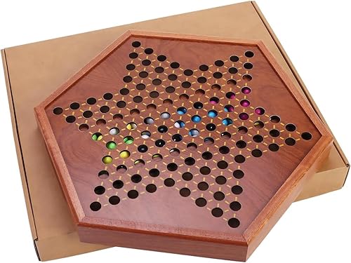 Miniatura 3 de Juego de mesa de damas chinas, juego de madera grande de 13.7 pulgadas con 60 canicas acrílicas coloridas + 30 repuestos, juego clásico de