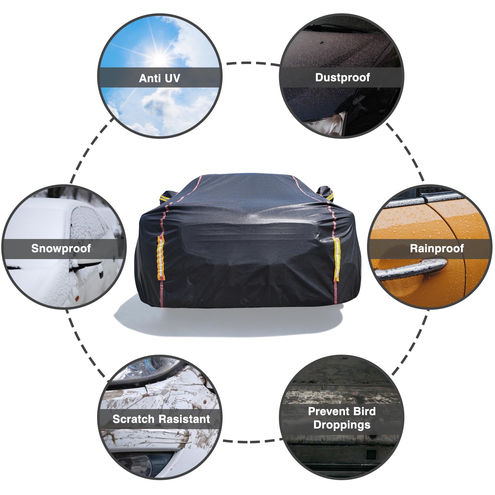 Car Cover Waterproof All Weather 6 Layers Full Exterior Covers with Zipper Cotton Mirror Pocket Outdoor Car Cover — view 7