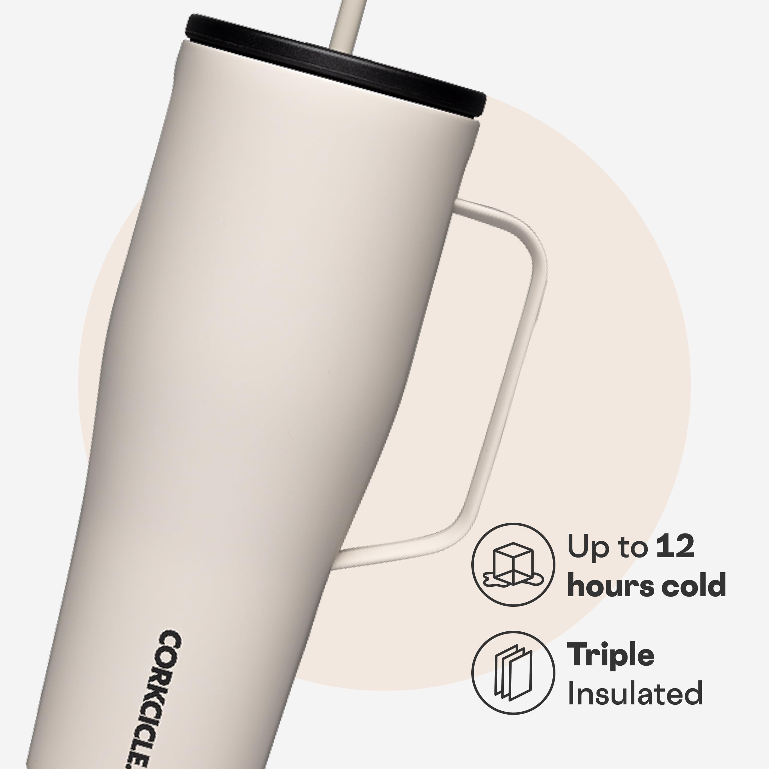 Corkcicle Cold Cup XL – isolierter Becher mit Griff – hält Getränke 12 Stunden kalt – dreifach isoliert – auslaufsicherer Deckel – Sommer-Trinkgeschirr Geschenk – hält Getränke eiskalt – 850 ml