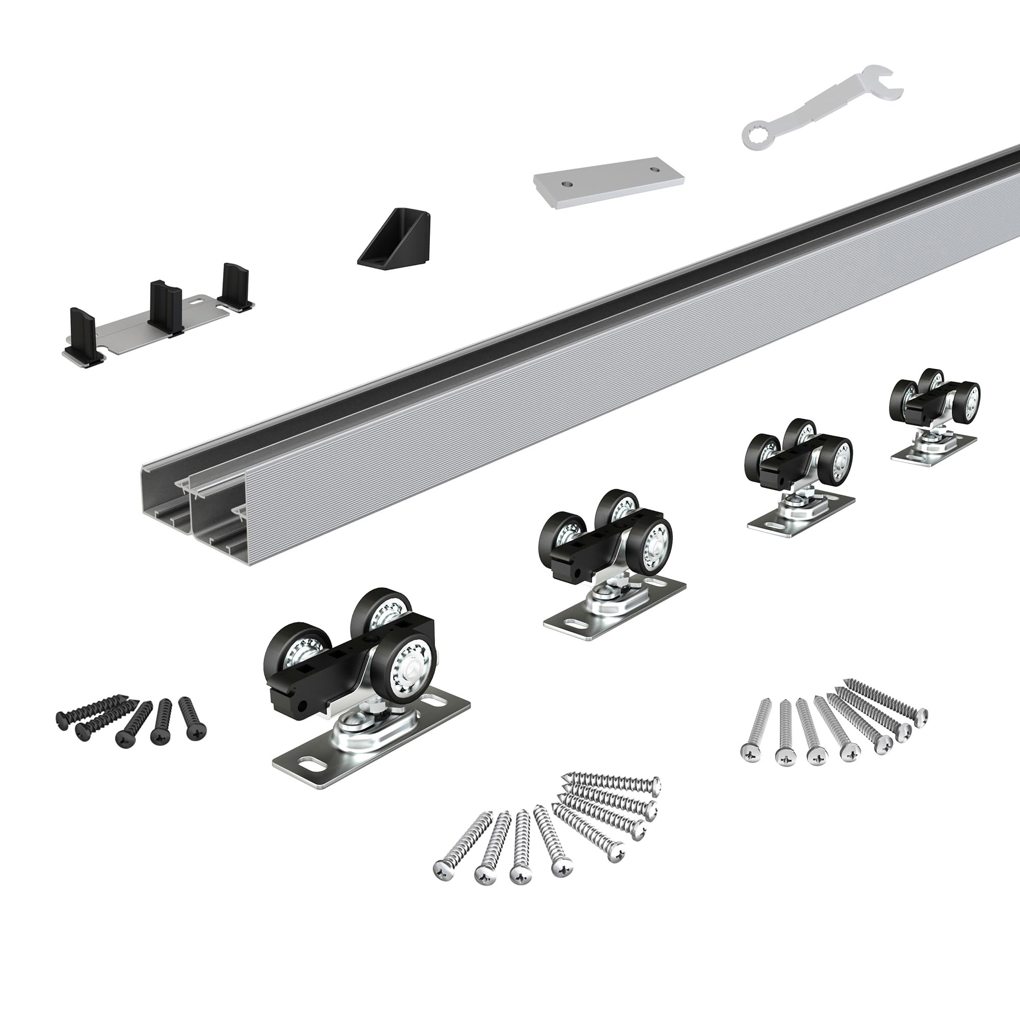 Sdstone Heavy Duty Bypass Door Hardware 96"/8FT,Aluminum Sliding Closet Door Track Hardware for Cabinet Closet, Pocket Door Track Rail Set, Smoothly and Quietly