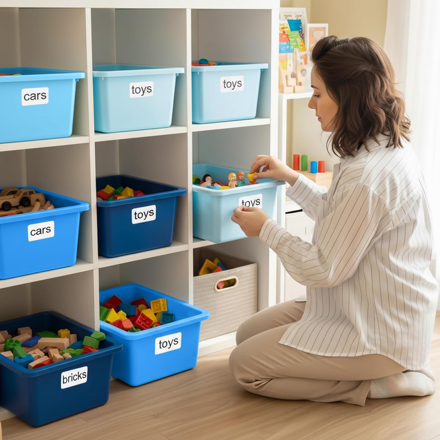 Zonon 12 Pcs Plastic Cubby Storage Bins Classroom Cubby Organization Storage Containers with 1 Pack Self Adhesive Labels Bin for Office School Library Home(Blue Color,11.61 x 7.68 x 4.92)
