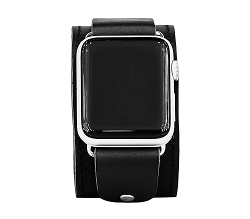 wide stitched Leather cuff band compatible with Apple watch 38mm 40mm 41mm 42mm 44mm 46mm 45mm 49mm, Handmade UA 1362st