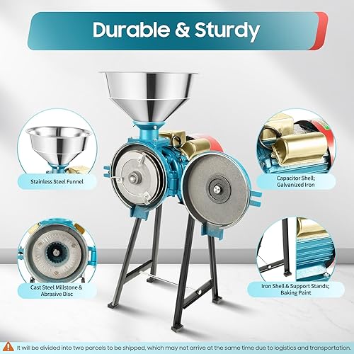 Miniatura 9 de Molino de grano eléctrico comercial resistente de 2200 W, molino de especias, molino de maíz comercial con tolva para granos, arroz, maíz, café,